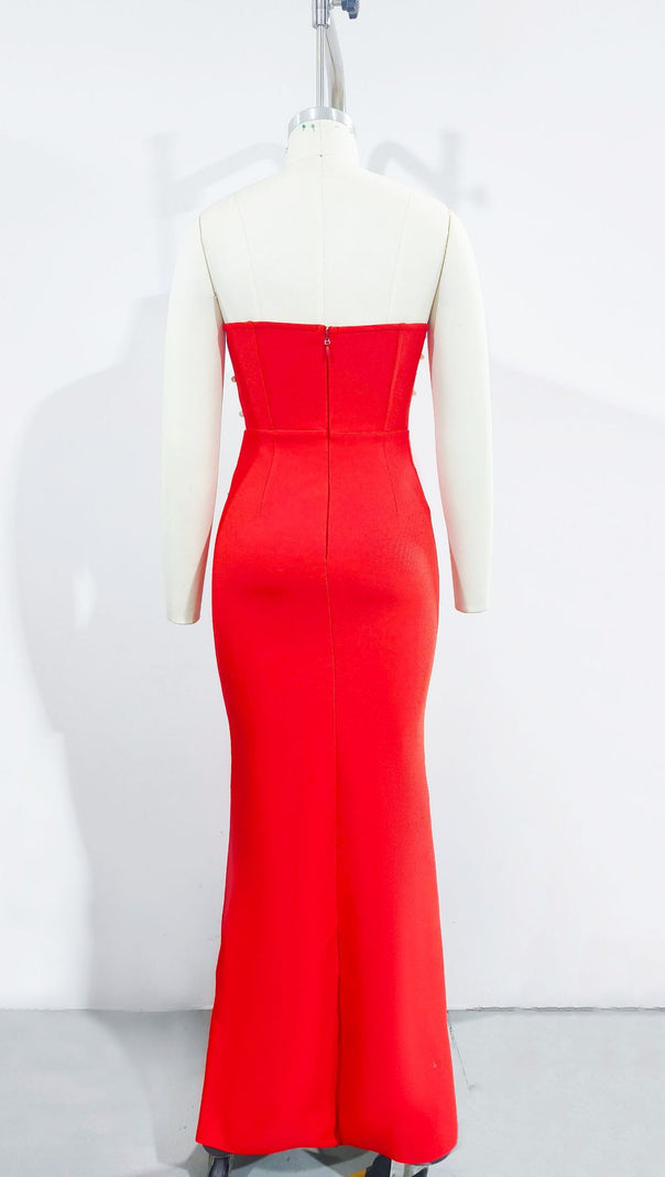 AIIZIE PEARL BANDAGE MAXI DRESS TUBE TOP FISHTAIL RED - product image