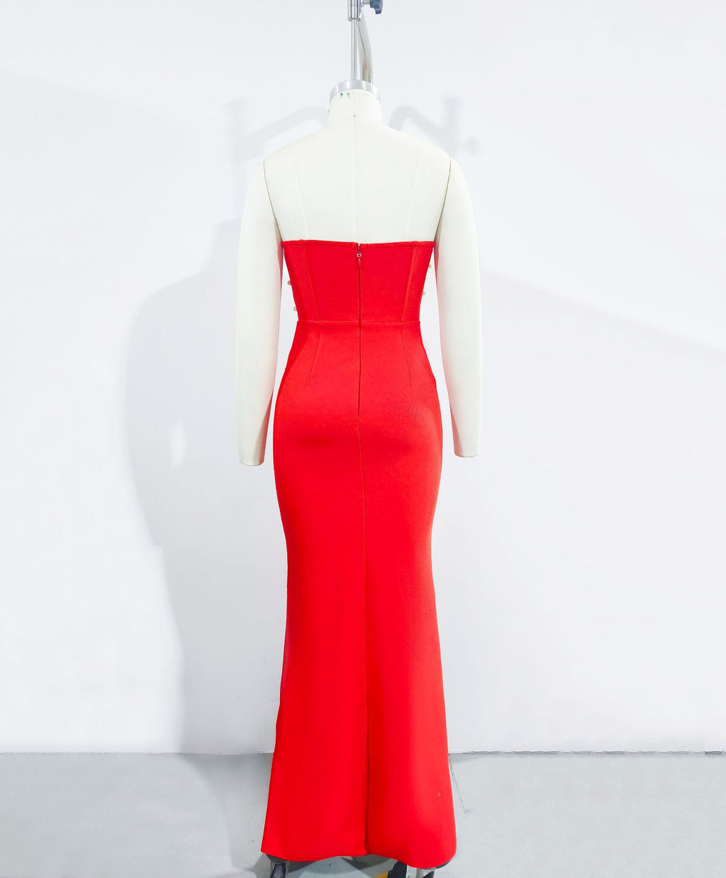 Perlen Bandage Maxikleid Tube Top Fischschwanz Rot 