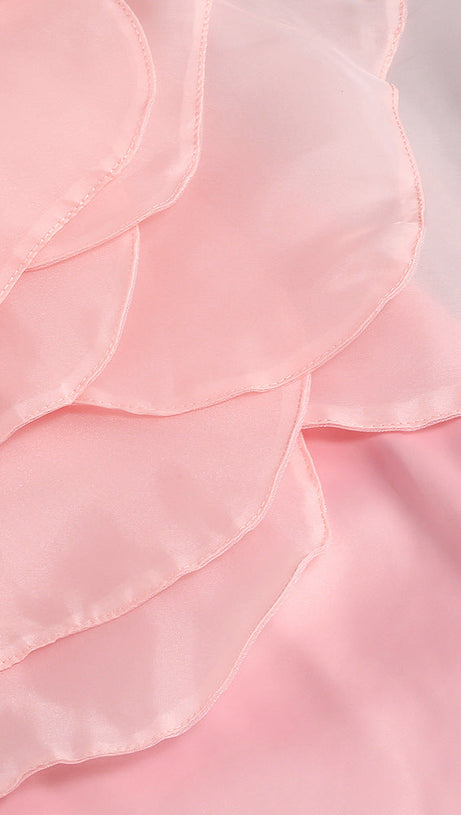 ANDREA MESH FLOWER ONE SHOULDER MIDI DRESS IN PINK