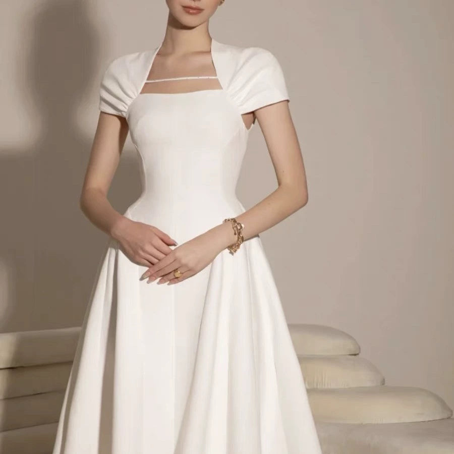 AIIZIE MYRNA SQUARE NECKLINE A-LINE MIDI DRESS IN WHITE - product image
