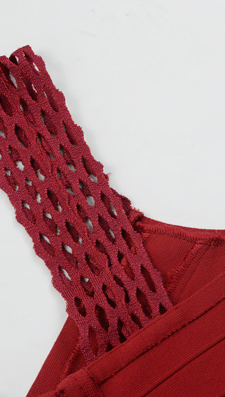 Bodycon-Midikleid aus Bandage-Spitze mit Quasten in Burgunderrot