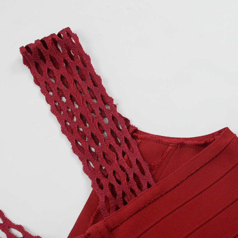 Bodycon-Midikleid aus Bandage-Spitze mit Quasten in Burgunderrot