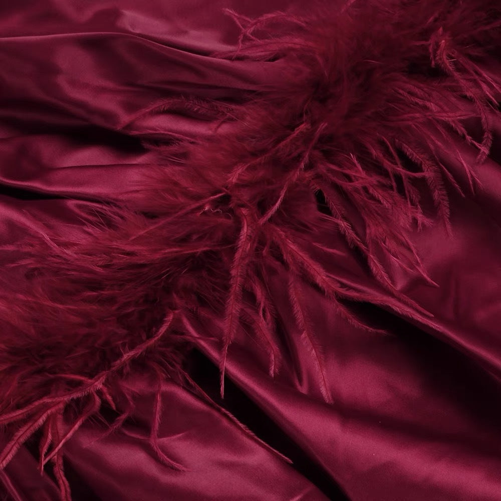 AIIZIE BURGUNDY FEATHER EMBELLISHED STRAPLESS MINI DRESS - product image