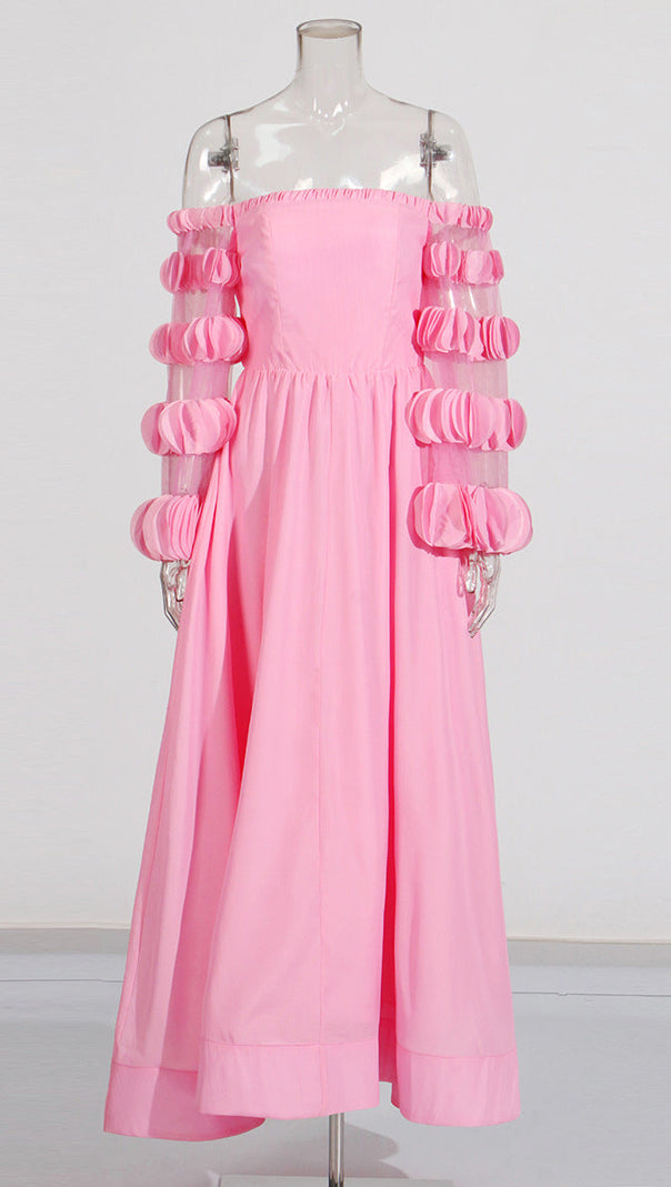 AIIZIE PETALS STRAPLESS TULLE MAXI DRESS IN PINK - product image