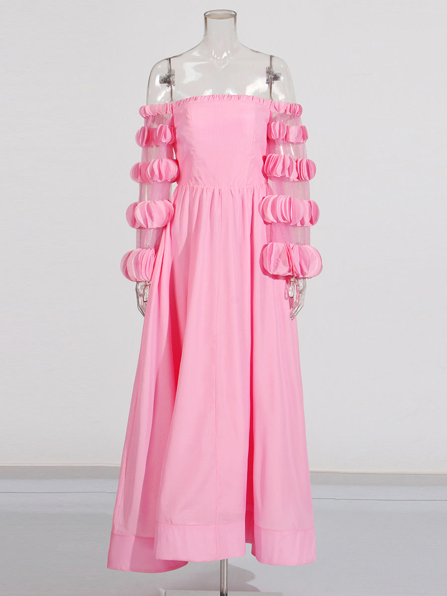 PETALS STRAPLESS TULLE MAXI DRESS IN PINK