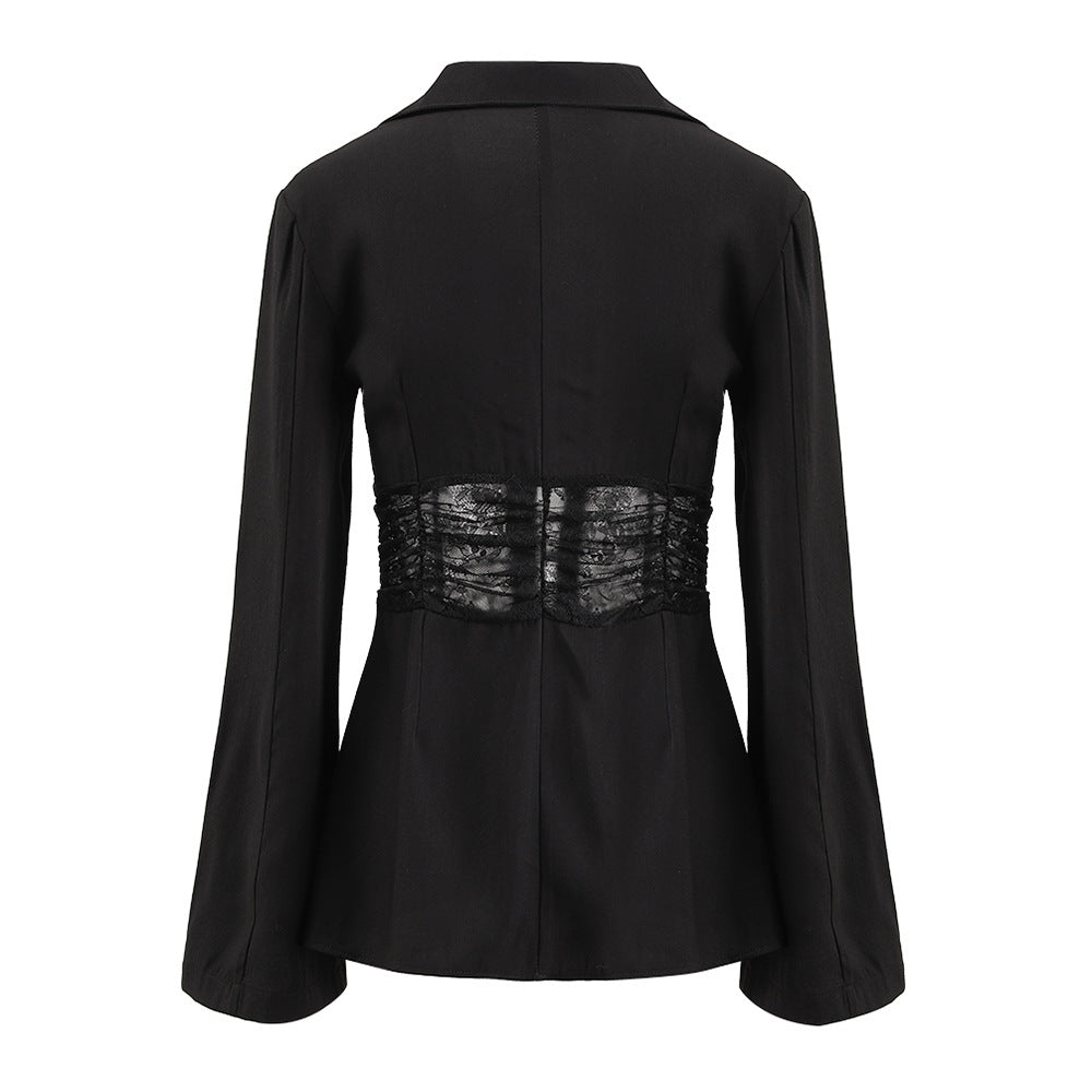 AIIZIE MELANY SEE THROUGH LACE UP SHIRT IN BLACK - product image