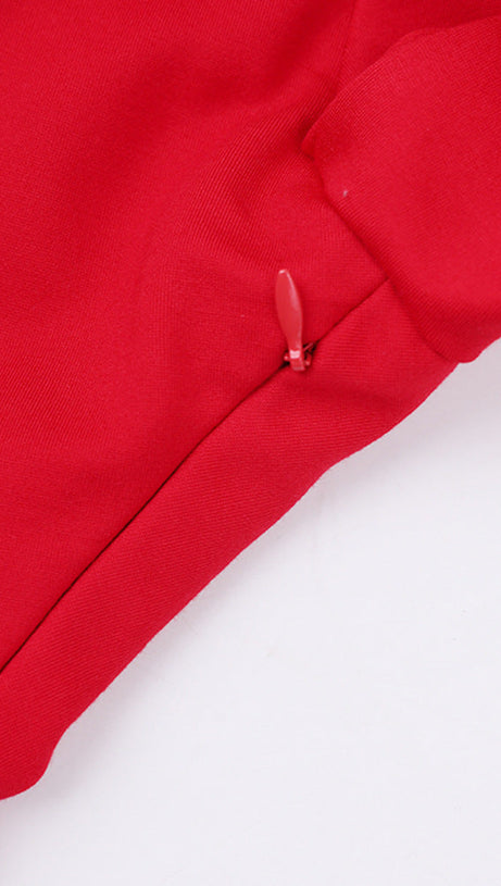 ALBERTA RED ONE SHOULDER SLIT PLEATED MAXI DRESS