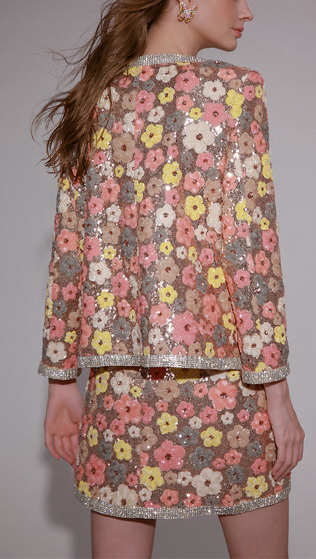 FLOWER DIAMOND TOP SHORT SKIRT IN PINK