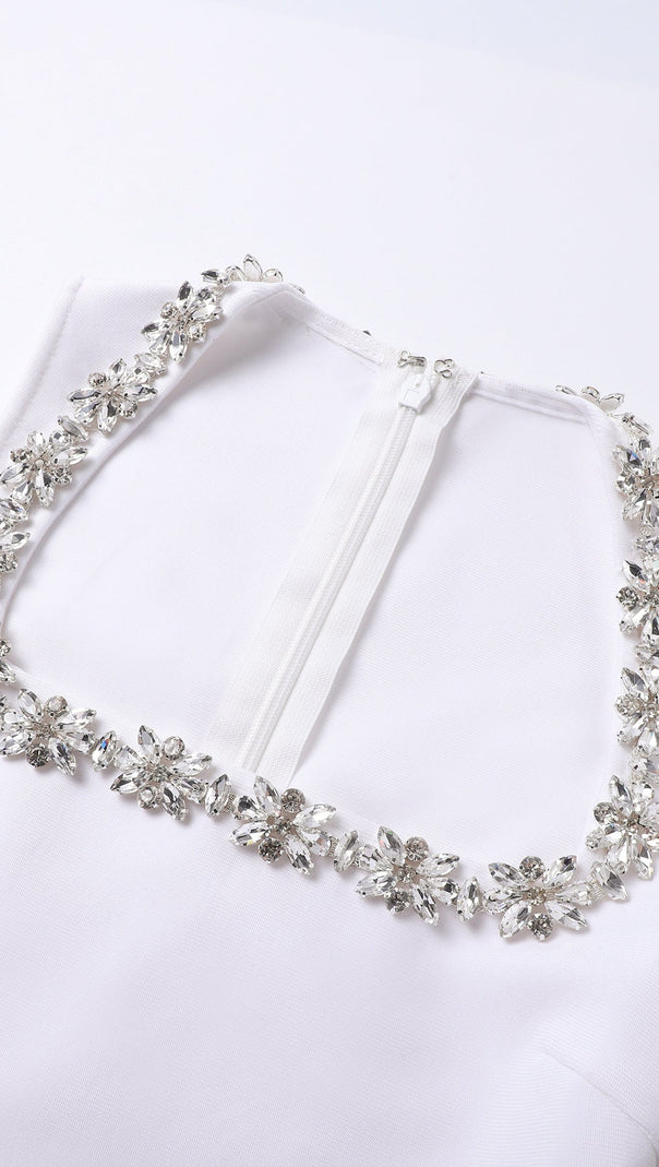 AIIZIE ANILA SQUARE NECK CRYSTAL EMBELLISHED MINI DRESS IN WHITE - product image