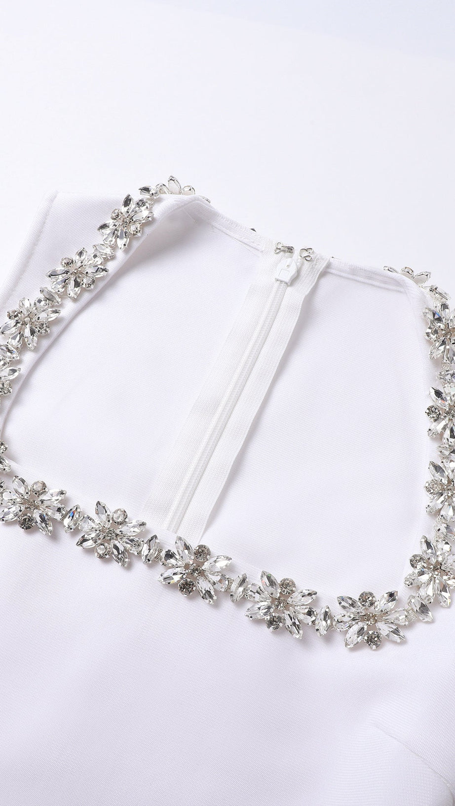 ANILA SQUARE NECK CRYSTAL EMBELLISHED MINI DRESS IN WHITE