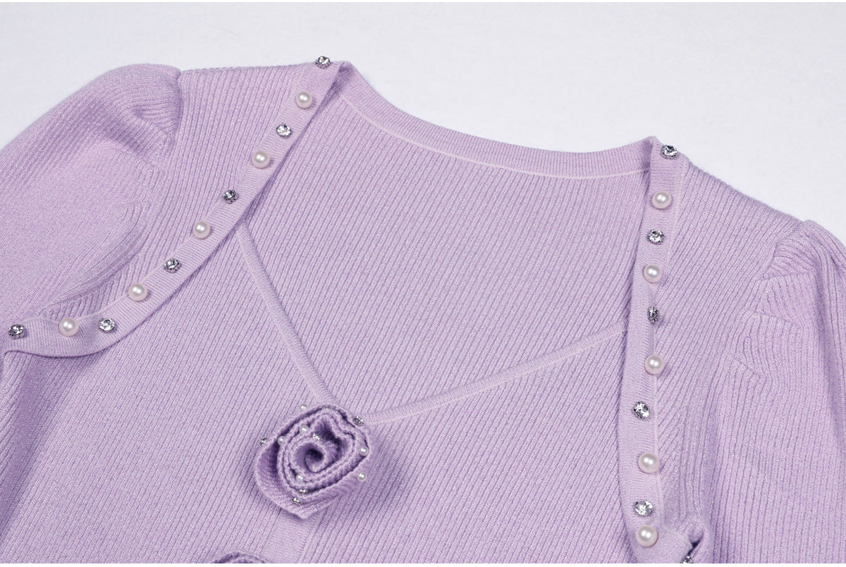 Minikleid aus Blumenstrick in Blasslila