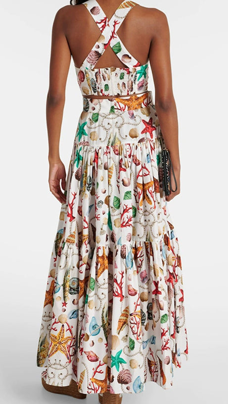 LOUISE CAPRI PRINTED HIGH-RISE COTTON MAXI DRESS
