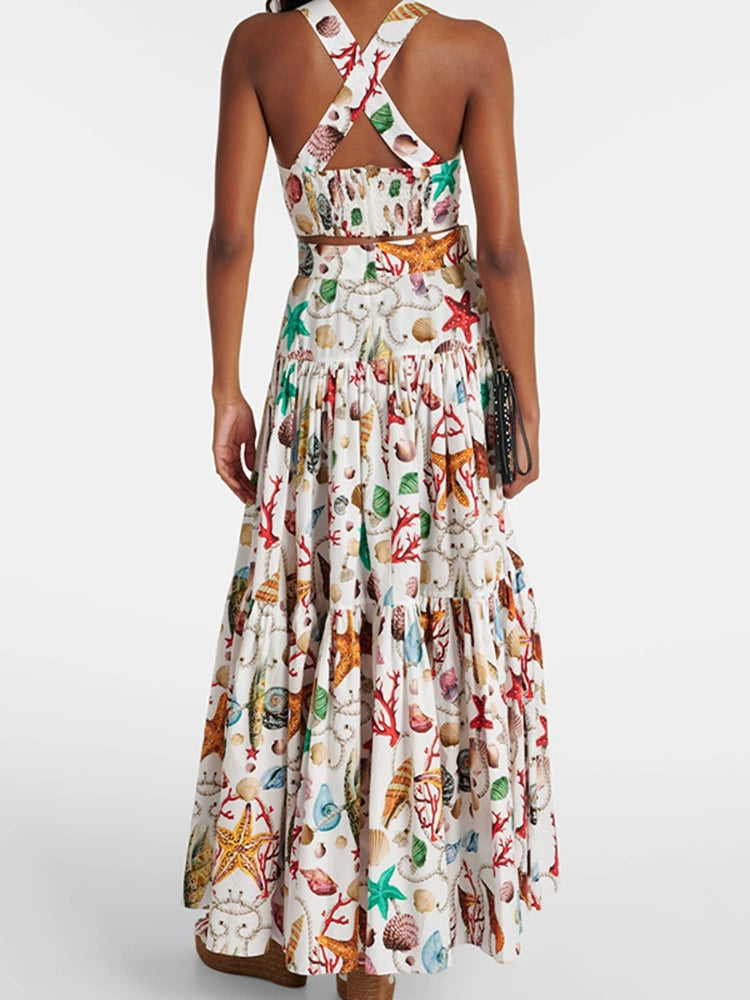 AIIZIE LOUISE CAPRI PRINTED HIGH-RISE COTTON MAXI DRESS - product image