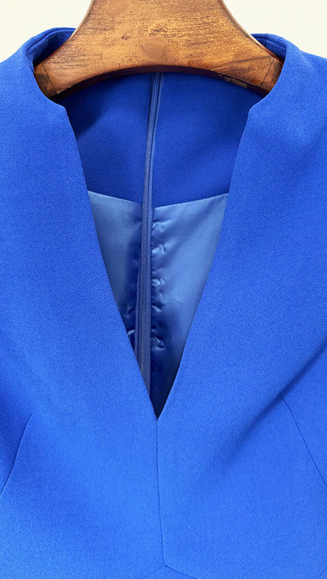 BIELA V-NECK CRYSTAL-EMBELLISHED MIDI DRESS IN BLUE