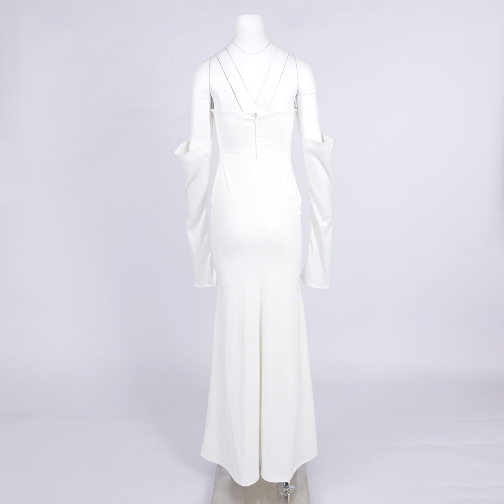 AIIZIE OFF-SHOULDER LONG-SLEEVED WHITE DRESS - product image