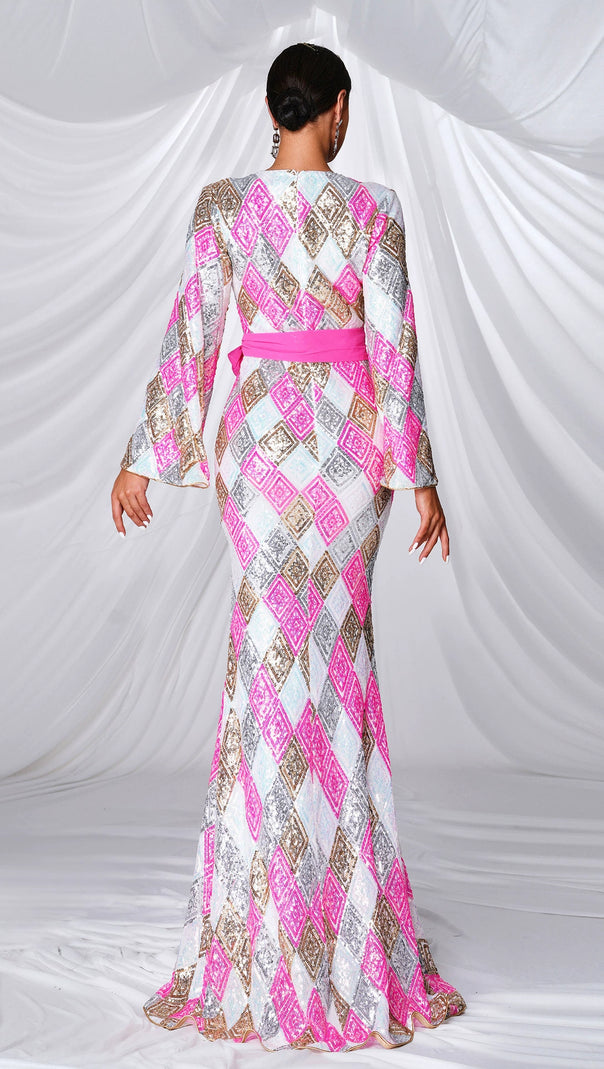 AIIZIE GEOMETRIC PATTERNS PRINT MAXI DRESS IN PINK - product image