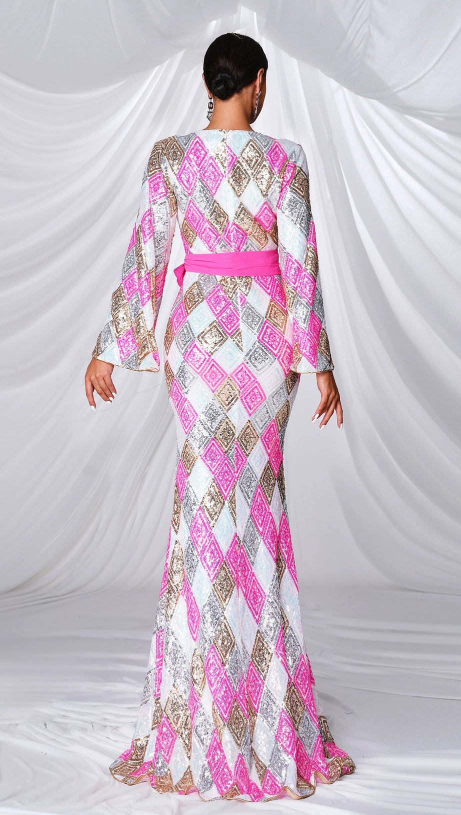 GEOMETRIC PATTERNS PRINT MAXI DRESS IN PINK