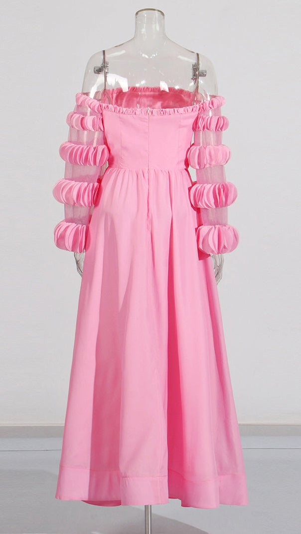 AIIZIE PETALS STRAPLESS TULLE MAXI DRESS IN PINK - product image