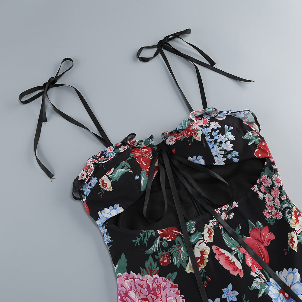 AIIZIE CARLIN FLORAL PRINT CUTOUT LAYER MAXI DRESS - product image