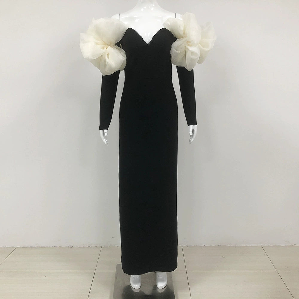 AIIZIE BOWKNOT FLORAL-SHAPE EMBELLISHED MAXI DRESS IN BLACK - product image