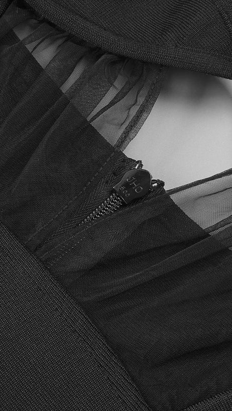 Gestricktes Bandage-Maxikleid mit Schlitz hinten in Schwarz