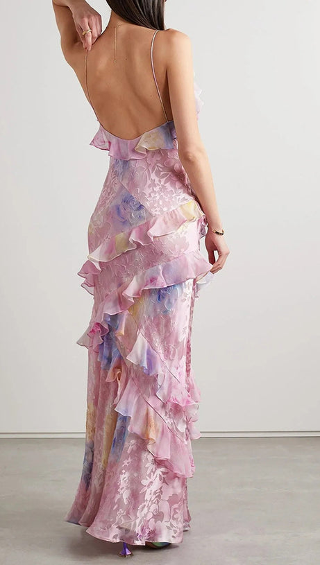 Gerüschtes, farbiges Camisole-Midikleid in Pink