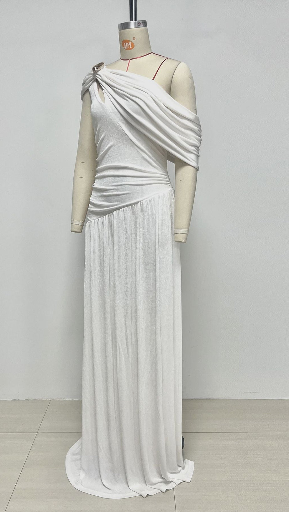 eleanore one-shoulder cutout pleated maxi dress - white