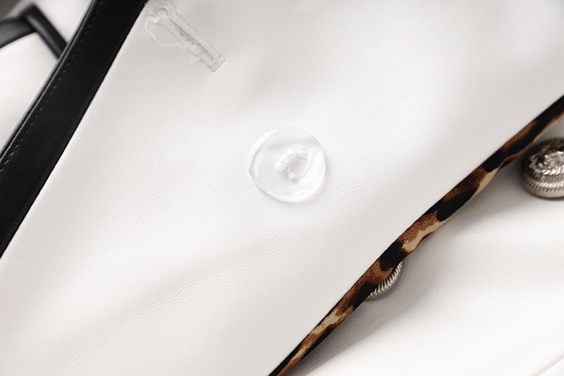 PU LEATHER RHINESTONE BOTTOM BLAZER IN WHITE