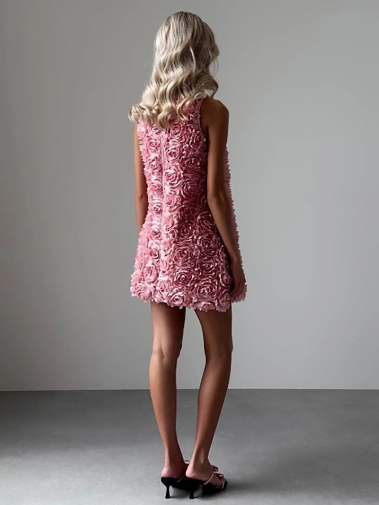 AIIZIE PINK 3D FLORAL SLEEVELESS MINI DRESS - product image
