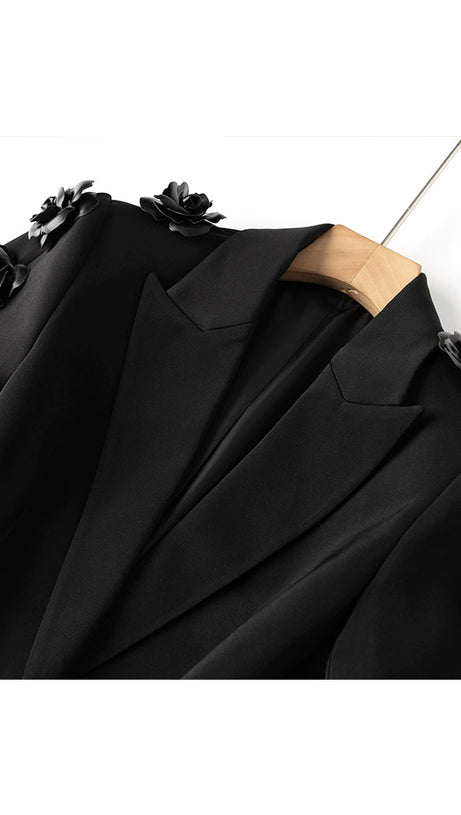 LEONIE FLOWER EMBELLISHED BLACK BLAZER