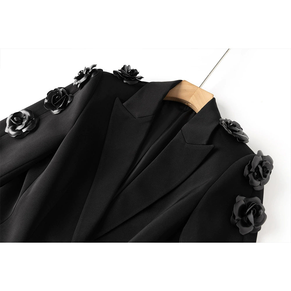 AIIZIE LEONIE FLOWER EMBELLISHED BLACK BLAZER - product image