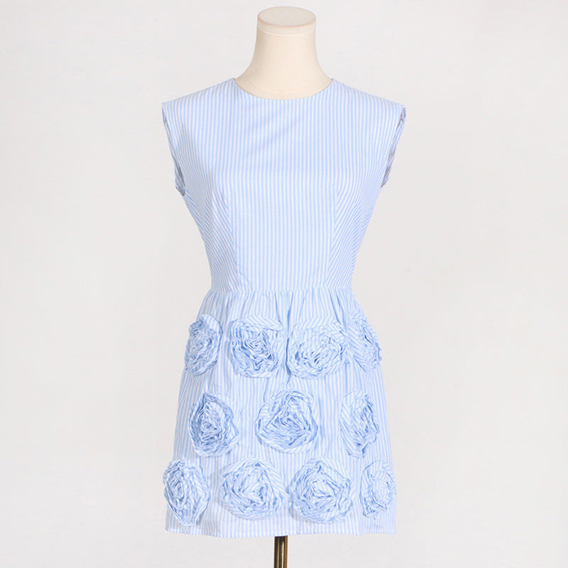 XAVIERA ROSE APPLIQUE MINI DRESS IN BLUE