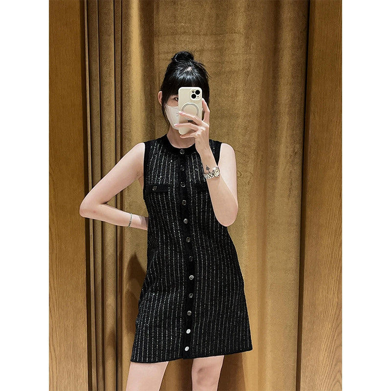 MINI DRESS IN BLACK WITH STRIPE EMBELLISHED