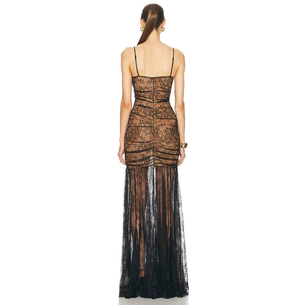 AIIZIE FLORAL PRINT LACE MAXI DRESS IN BLACK - product image
