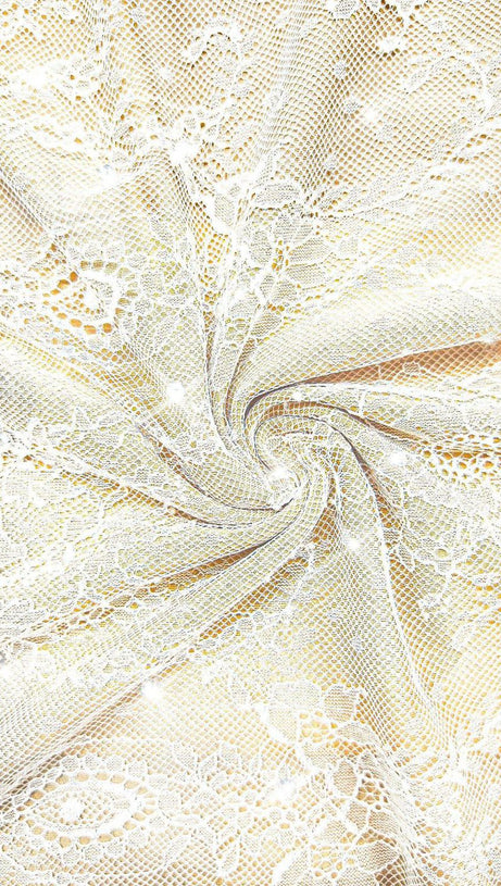 ABITO LUNGO IN PIZZO BIANCO CON CRISTALLI