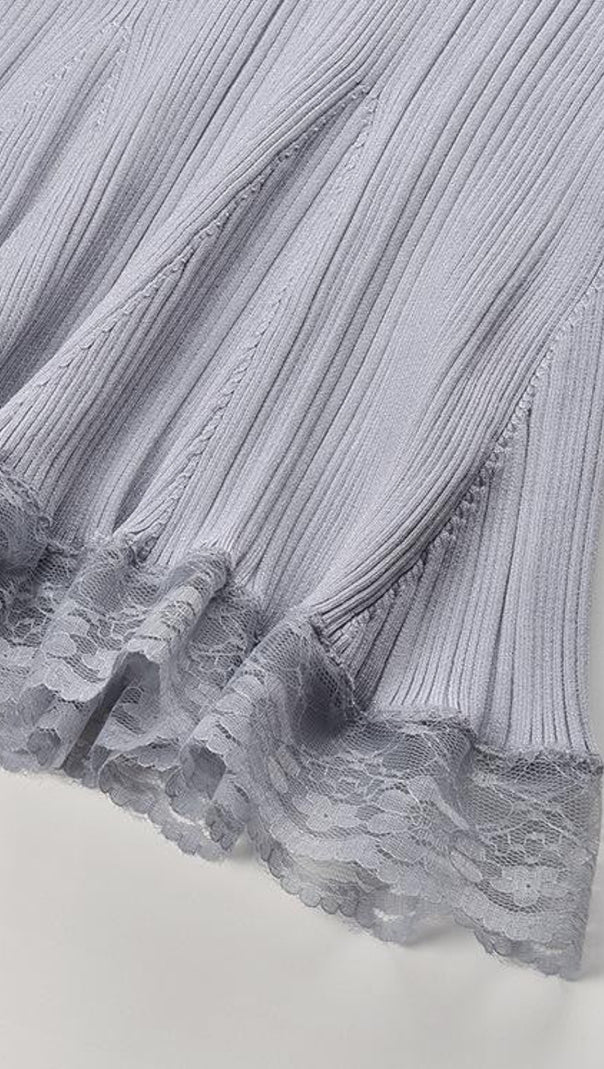 AIIZIE BLUE KNIT LACE CUTOUT MINI DRESS - product image