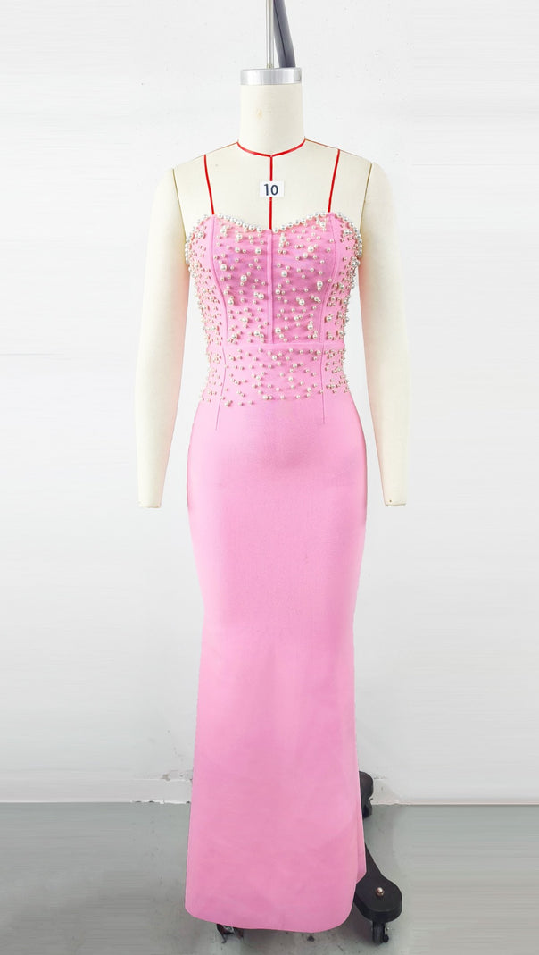 AIIZIE PEARL BANDAGE MAXI DRESS TUBE TOP FISHTAIL PINK - product image