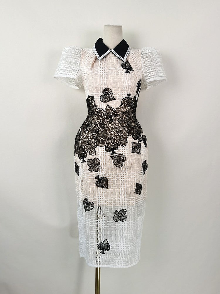 AIIZIE POKER PATTERNS EMBELLISHED MIDI DRESS IN WHITE - product image
