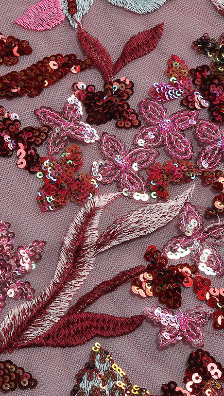 STRAPLESS FLORAL SEQUINS EMBROIDERY BODYCON GOWN MAXI DRESS