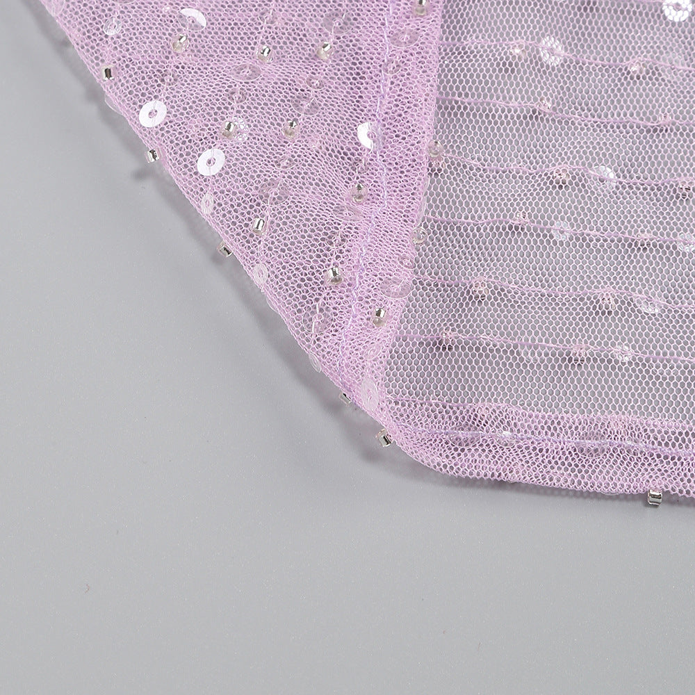 AIIZIE SEQUIN GLITTERING MAXI DRESS IN PALE PURPLE - product image