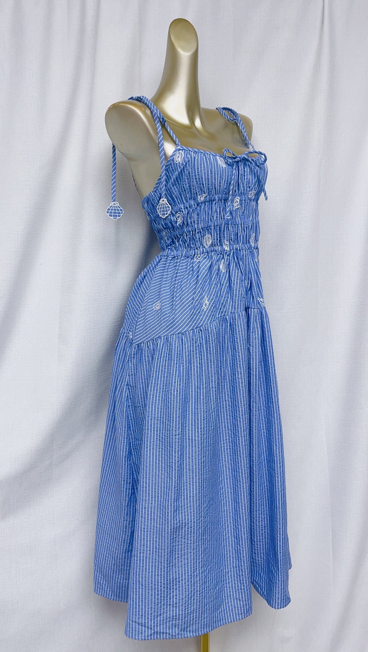 AIIZIE SIMONA EMBROIDERED STRIPES MIDI DRESS IN BLUE - product image