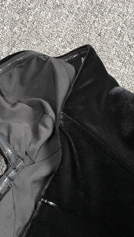 STRAPLESS RUFFLED ORGANZA CORSET MINI DRESS IN BLACK