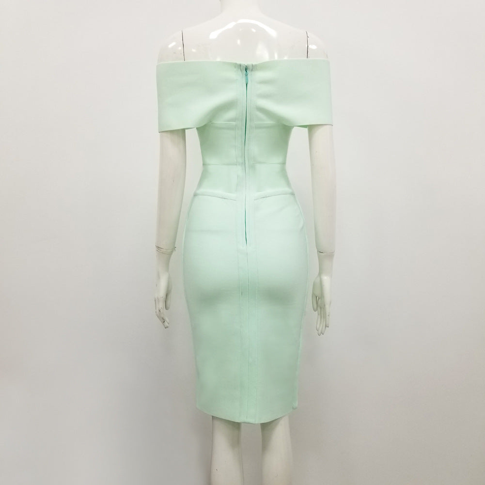 AIIZIE MINT GREEN OFF THE SHOULDER MIDI DRESS - product image
