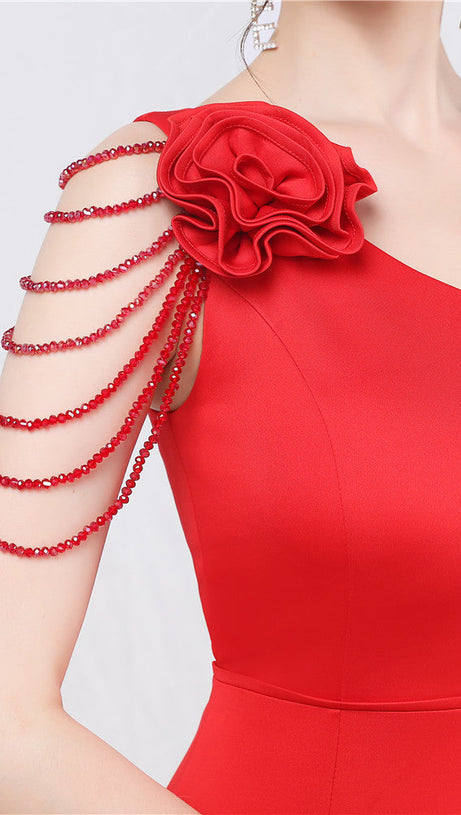 DOLORES ONE-SHOULDER FLORAL MAXI DRESS IN RED