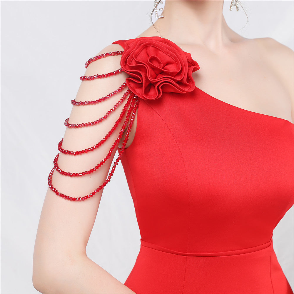 AIIZIE DOLORES ONE-SHOULDER FLORAL MAXI DRESS IN RED - product image