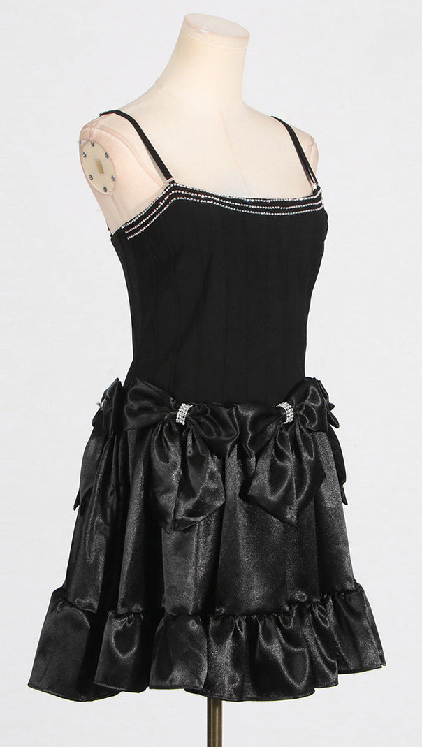 AIIZIE DIAMOND BOW MINI DRESS IN BLACK - product image