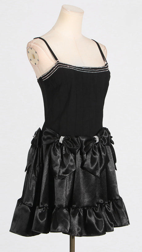 DIAMOND BOW MINI DRESS IN BLACK
