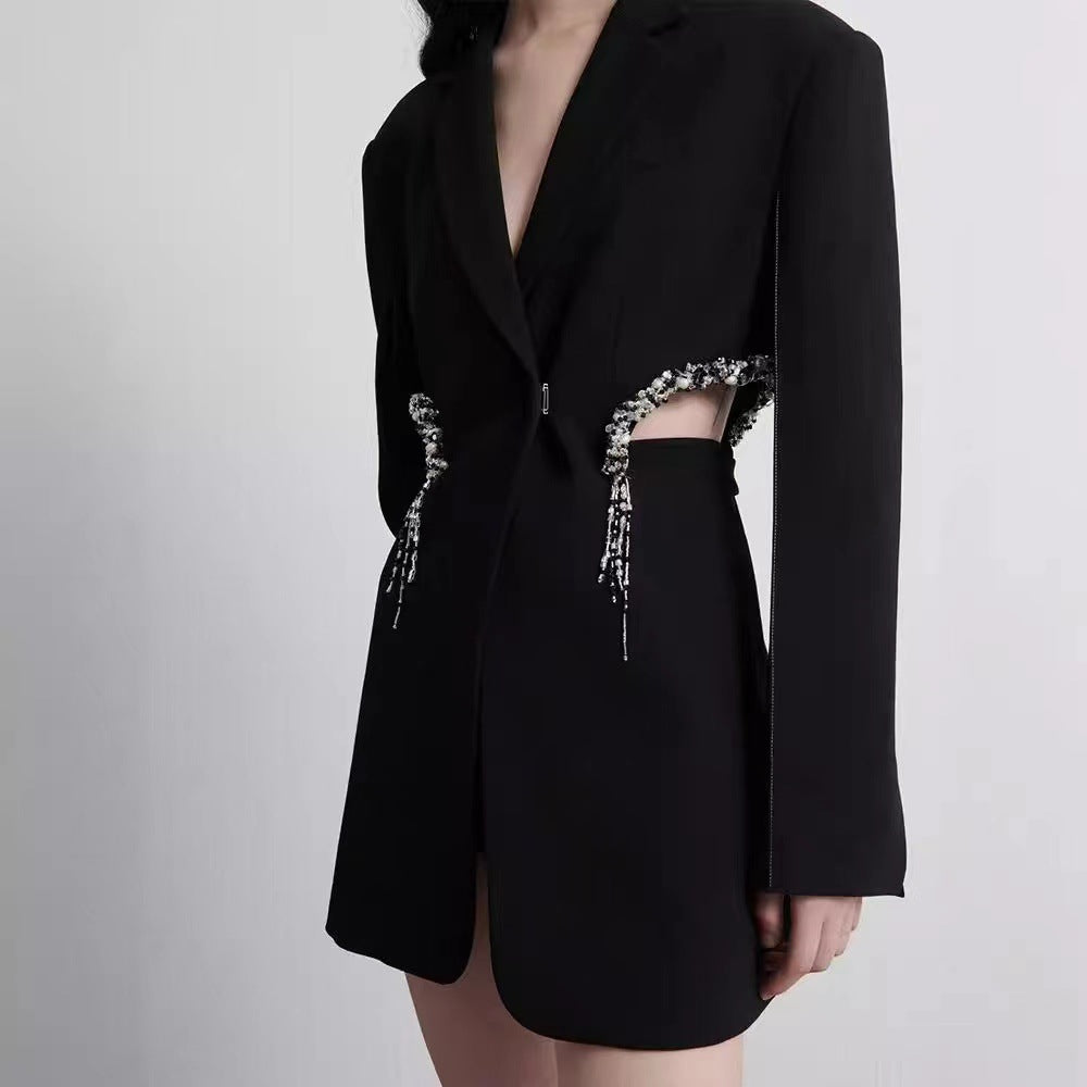 AIIZIE CRYSTAL-EMBELLISHED CUT OUT BLAZER DRESS IN BLACK - product image