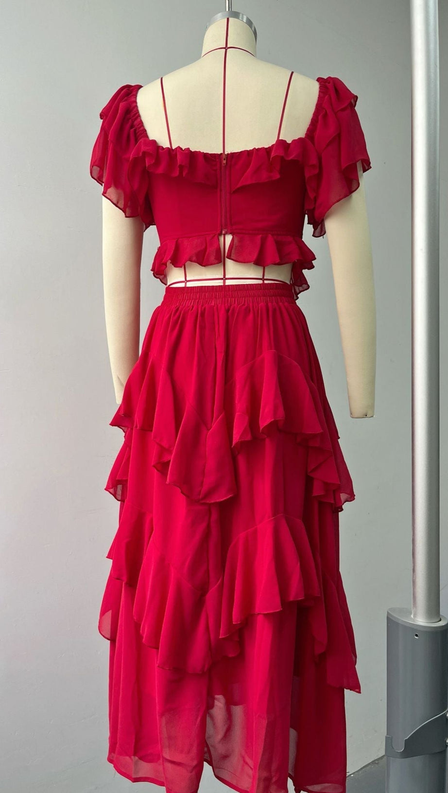 SQUARE NECK RUFFLE SLEEVES BACKLESS DRESS