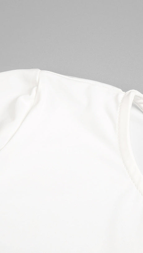 ROUND NECK RIBBON KNOT MAXI DRESS IN WHITE